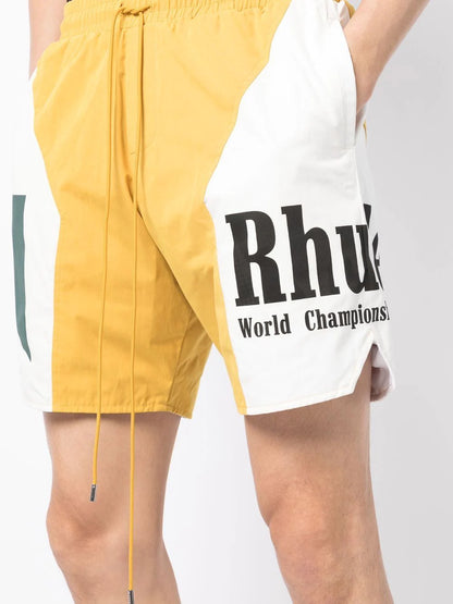 RHUDE Short de sport à logo imprimé homme de coloris jaune