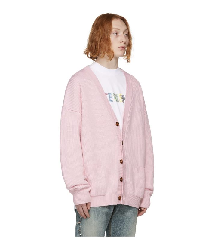 VETEMENTS Pull Cardigan Couleur Unie Bouton Torsadé