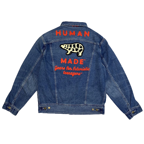 HUMAN MADE Ours polaire brodé DENIM WORK Vestes Hommes Femmes Streetwear Cowboy Veste en jean pour hommes