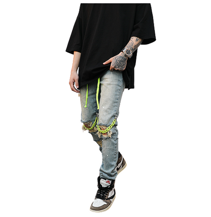 DARK ICON Ripped Jeans avec Drop String Spandex Denim