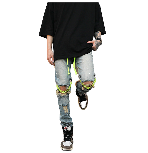 DARK ICON Ripped Jeans avec Drop String Spandex Denim