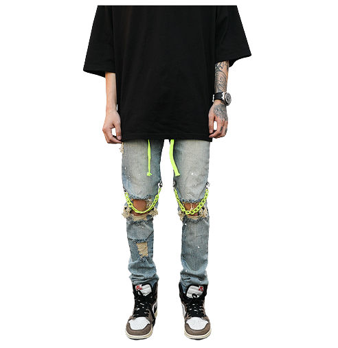 DARK ICON Ripped Jeans avec Drop String Spandex Denim