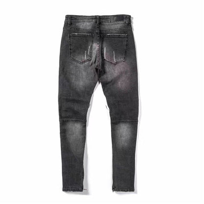 DARK ICON Jeans plissés sur le genou pour hommes Denim