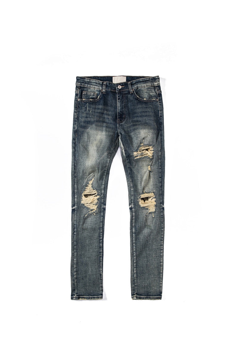 DARK ICON Ripped Jeans Hommes High Street Jeans pour hommes Style régulier Destroyed Denim Pants Men