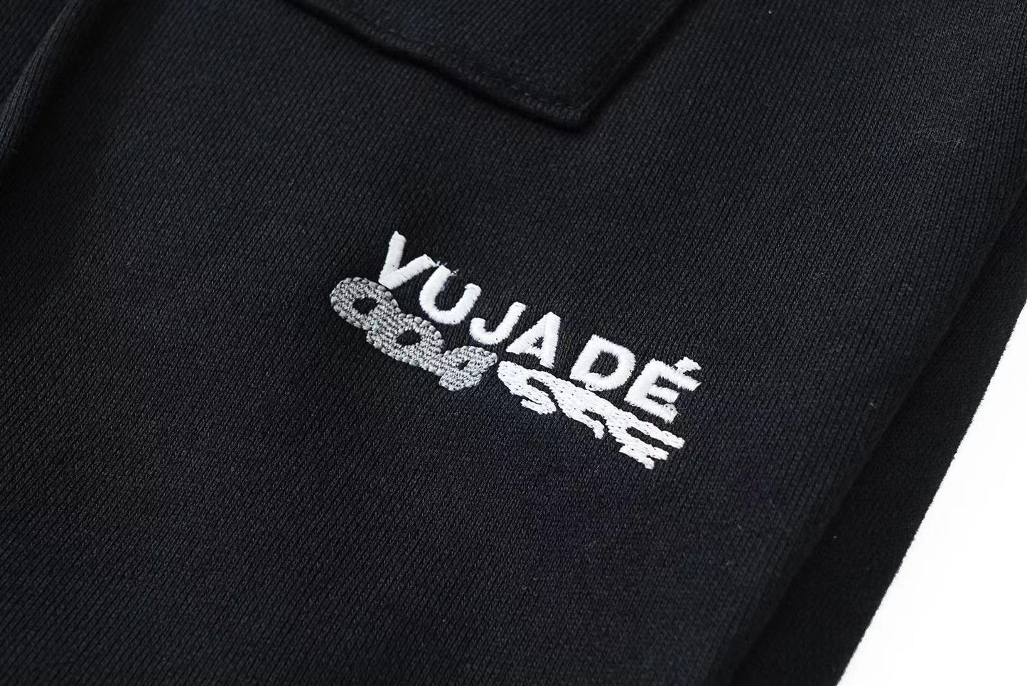 VUJADE Pantalon décontracté en micro-éponge à capuche avec cordon de serrage et lettre brodée de couleur unie haute qualité