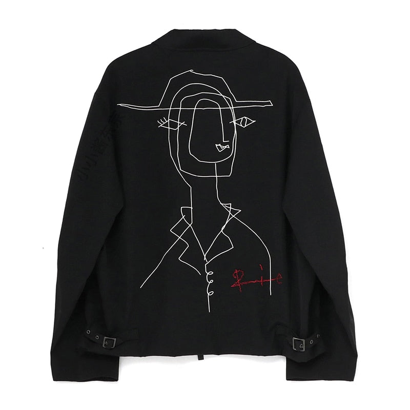 YOHJI YAMAMOTO vestes pour hommes Portrait abstrait manteaux de broderie