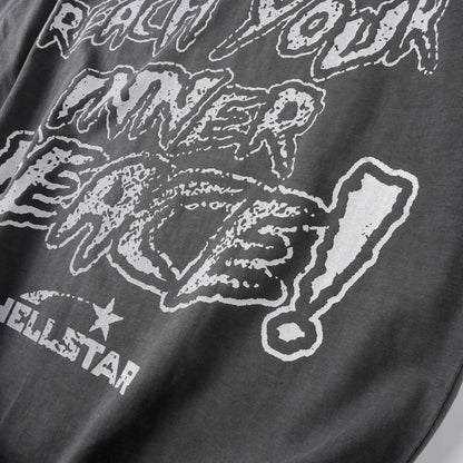 HELLSTAR T-shirt High Street Vintage À Manches Courtes Top Tee Crâne Imprimer