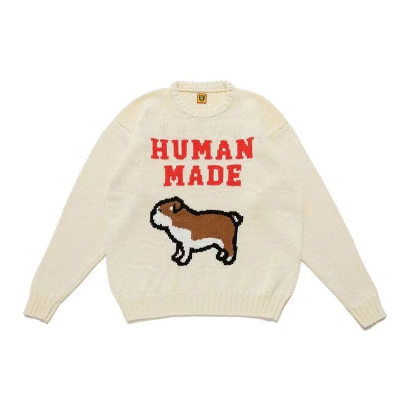 HUMAN MADE SWEAT-SHIRT EN MAILLE DE COTON Bouledogue Français Chiot Pull En Laine Pour Hommes Femmes