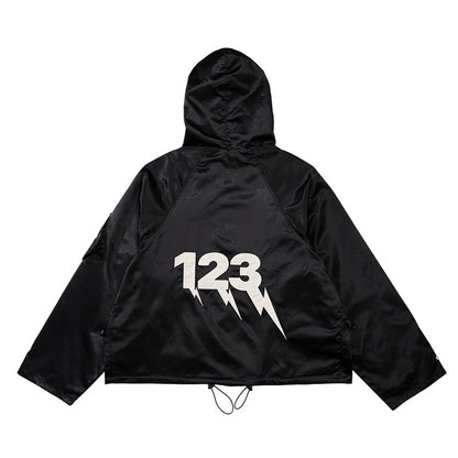 RRR123 Logo Lettre Foudre Impression Coton Veste Noir