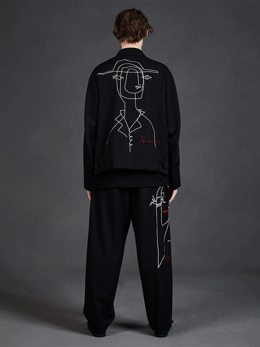 YOHJI YAMAMOTO vestes pour hommes Portrait abstrait manteaux de broderie