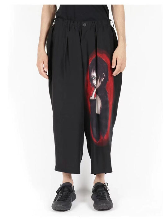 YOHJI YAMAMOTO Pantalon mystérieuse Taille élastique Pantalon large unisexe Owens de style sombre