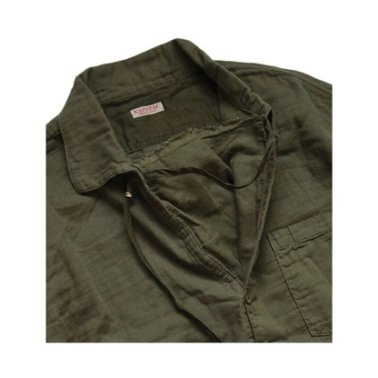 KAPITA Tissu de lin en coton vert militaire lavé et usé Pli Design Chemises à manches longues pour hommes et femmes