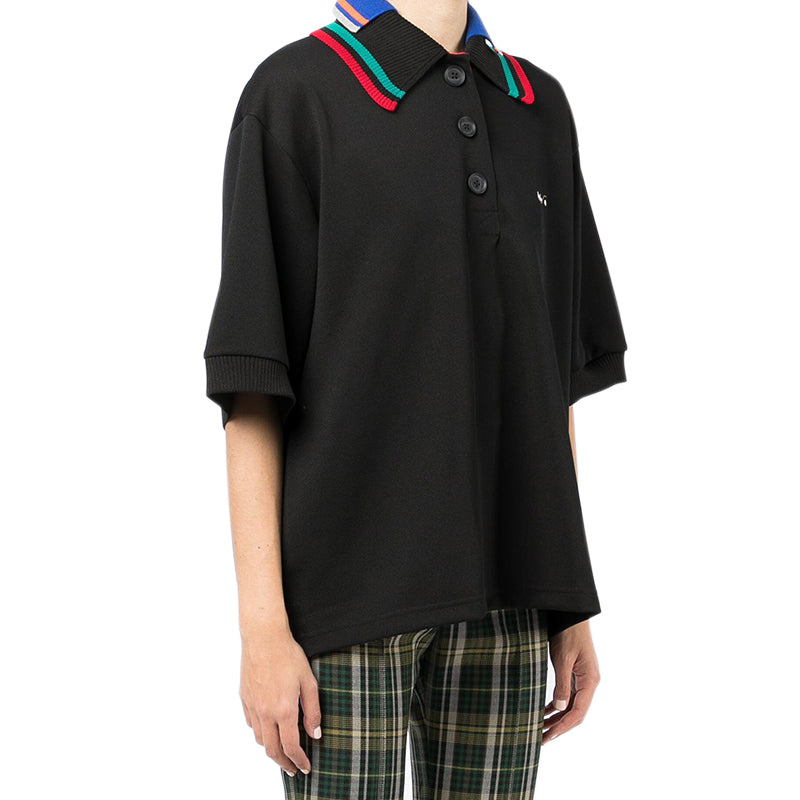 KOLOR japonais point tricolore broderie Double couche col coton Polo à manches courtes chemise amples