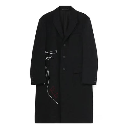 YOHJI YAMAMOTO Broderie Trench-coat manteau long unisexe long costume trench