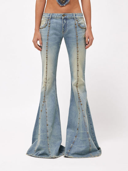 BLUMARINE Jean évasé en denim clouté taille basse