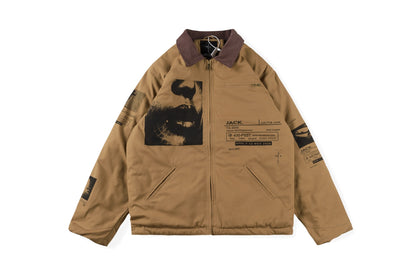 JACK CACTUS Veste baseball Épais graffiti imprimer oversize varsity vintage unisexe