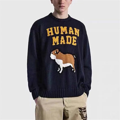 HUMAN MADE SWEAT-SHIRT EN MAILLE DE COTON Bouledogue Français Chiot Pull En Laine Pour Hommes Femmes