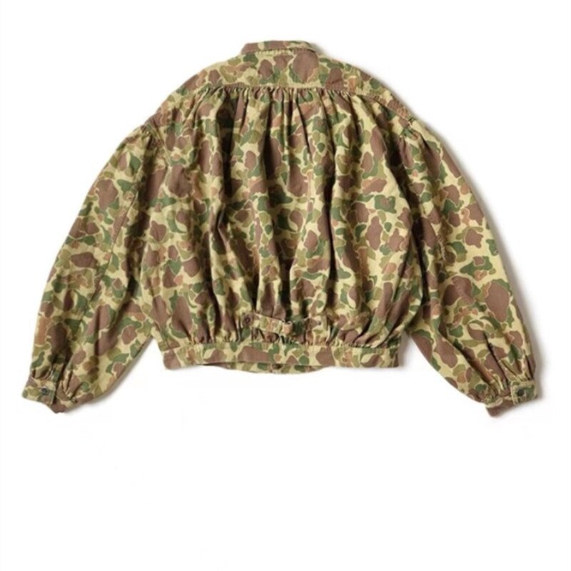 KAPITAL Rétro Camouflage Plissée À Manches Longues Chemise Style Militaire