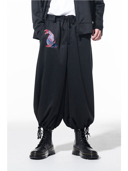 YOHJI YAMAMOTO carpe broderie pantalon surdimensionné jambe large unisexe ballon cordon