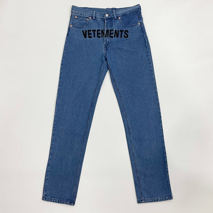 VETEMENTS Jeans Logo Brodé Homme Femme Straight Denim Pantalon