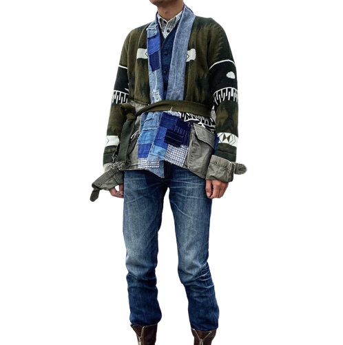 GREG LAUREN Patchwork Veste Armure Polyvalent Cardigan