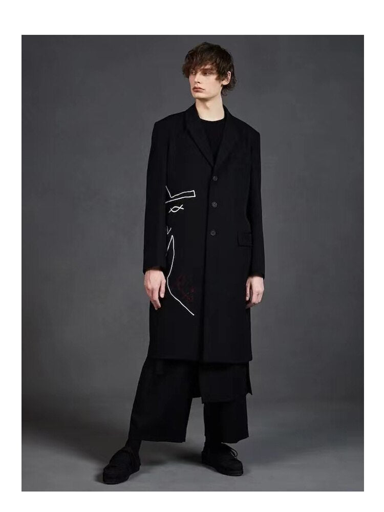 YOHJI YAMAMOTO Broderie Trench-coat manteau long unisexe long costume trench