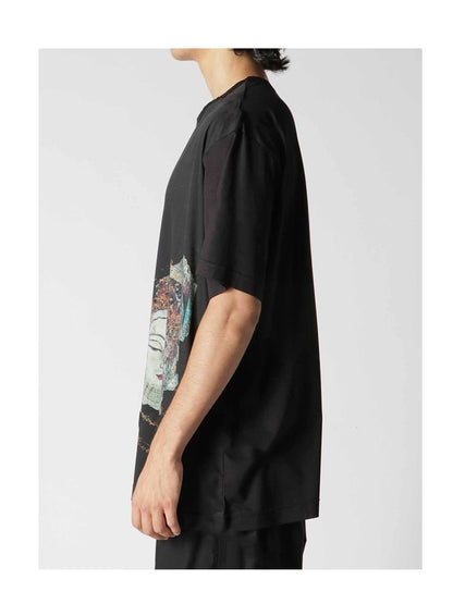 YOHJI YAMAMOTO Bouddha Guanyin tête impression T-shirt à manches courtes lâche o-cou surdimensionné