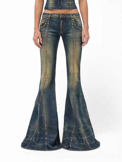 BLUMARINE Jean évasé en denim clouté taille basse