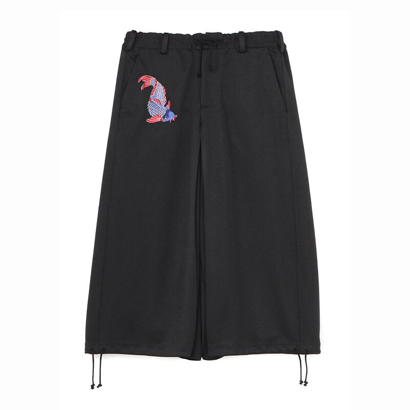 YOHJI YAMAMOTO carpe broderie pantalon surdimensionné jambe large unisexe ballon cordon