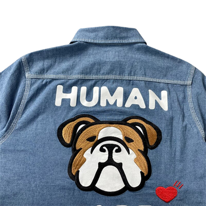 HUMAN MADE japonais jachère hommes et femmes coeur caractère impression rétro tête de chien broderie chemise ample