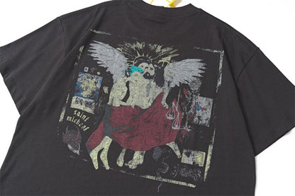 SAINT MICHAEL T-shirt Vintage Tops Surdimensionnés T-shirts Casual Harajuku Kanye West