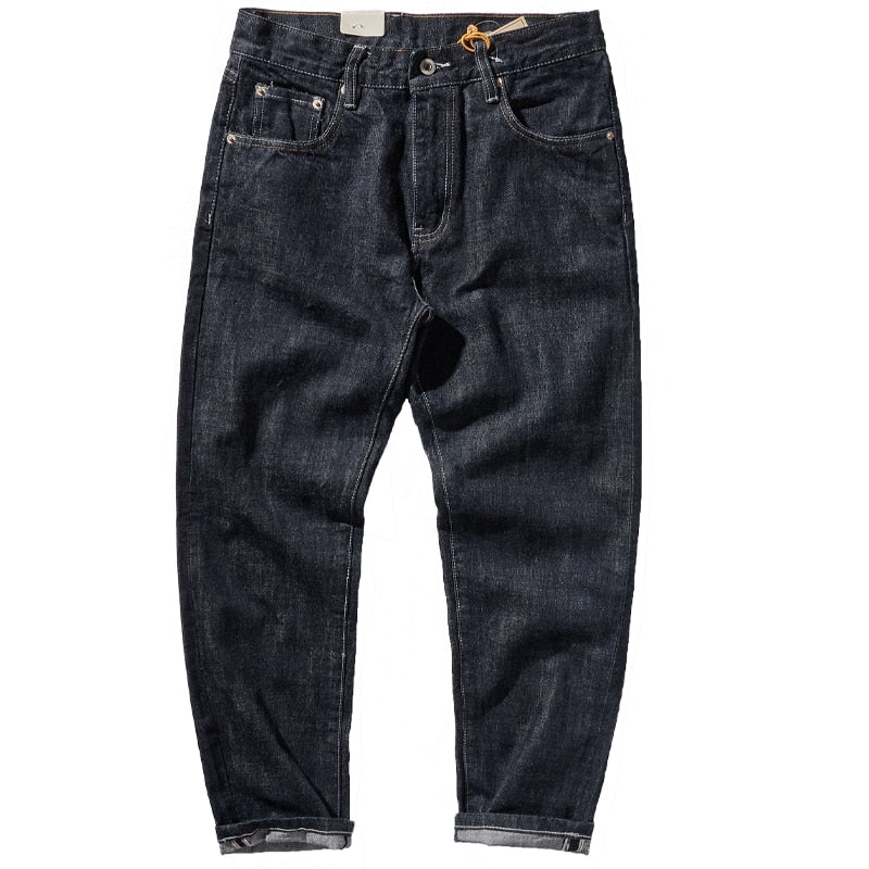 HEAVY jeans d'automne lourds, denim droit pour hommes, bétail à oreilles rouges, pantalon fuselé Amikaji