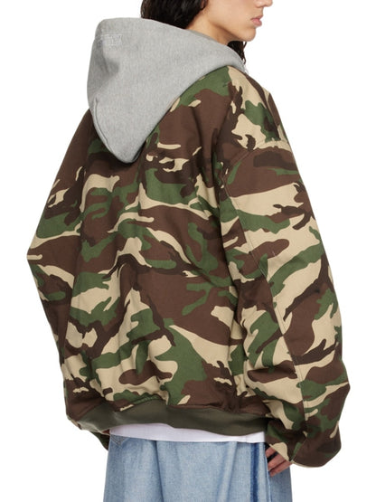 VETEMENTS Bomber Veste Zipper Coton À Capuche Camouflage