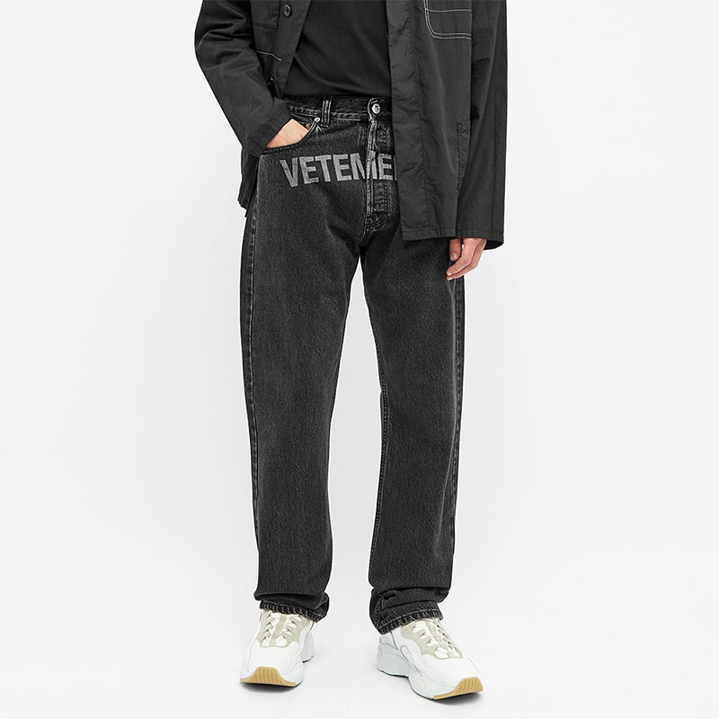 VETEMENTS Jeans Logo Brodé Homme Femme Straight Denim Pantalon