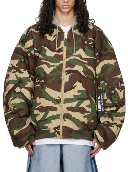 VETEMENTS Bomber Veste Zipper Coton À Capuche Camouflage