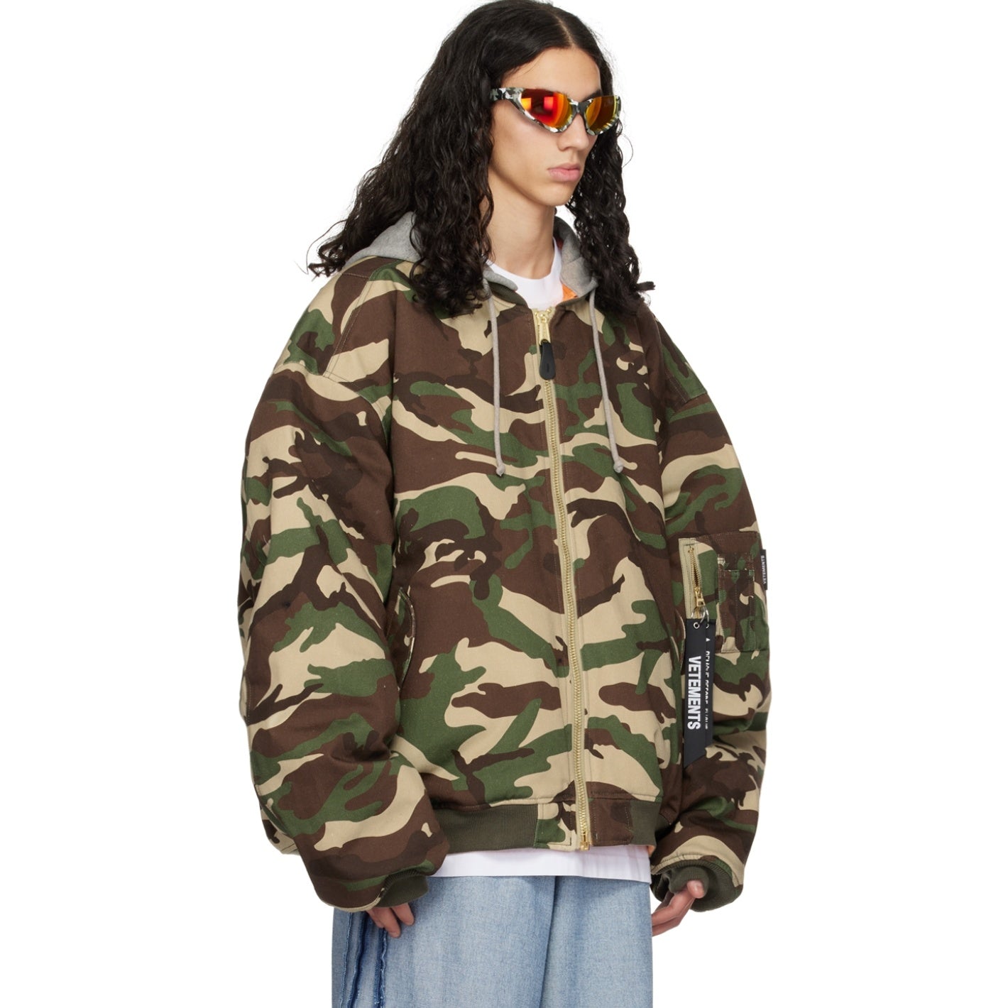 VETEMENTS Bomber Veste Zipper Coton À Capuche Camouflage