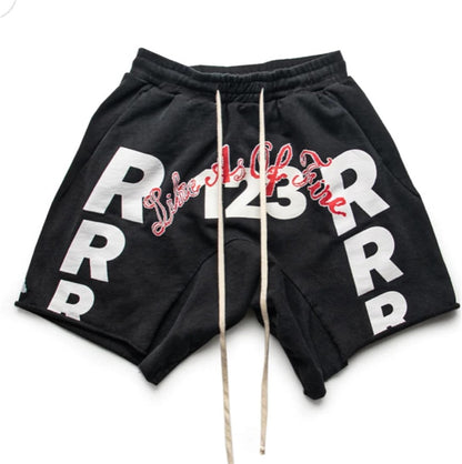 RRR123 Short Noir Logo Lettre Cordon Tissu Éponge Épais Culottes