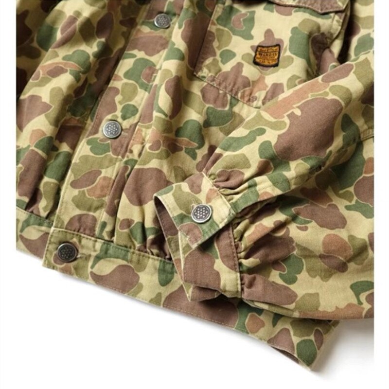 KAPITAL Rétro Camouflage Plissée À Manches Longues Chemise Style Militaire