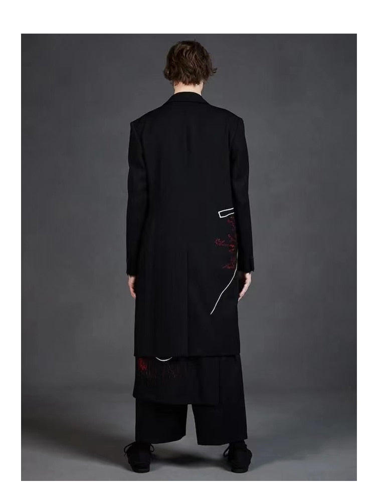 YOHJI YAMAMOTO Broderie Trench-coat manteau long unisexe long costume trench