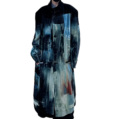 YOHJI YAMAMOTO Manteau Deadsea noir et bleu