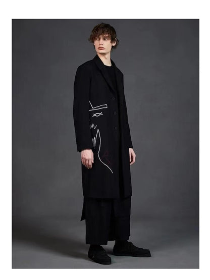 YOHJI YAMAMOTO Broderie Trench-coat manteau long unisexe long costume trench