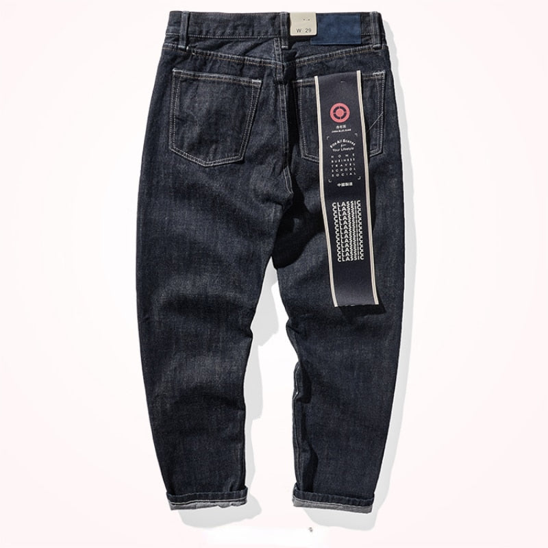 HEAVY jeans d'automne lourds, denim droit pour hommes, bétail à oreilles rouges, pantalon fuselé Amikaji