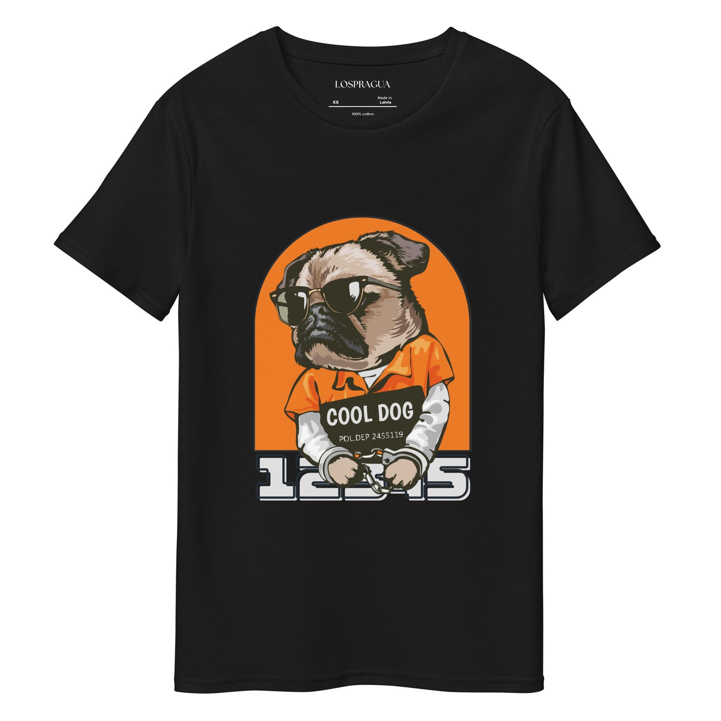 T-shirt  LOSPRAGUA Cool Dog Illustré Noir Orange