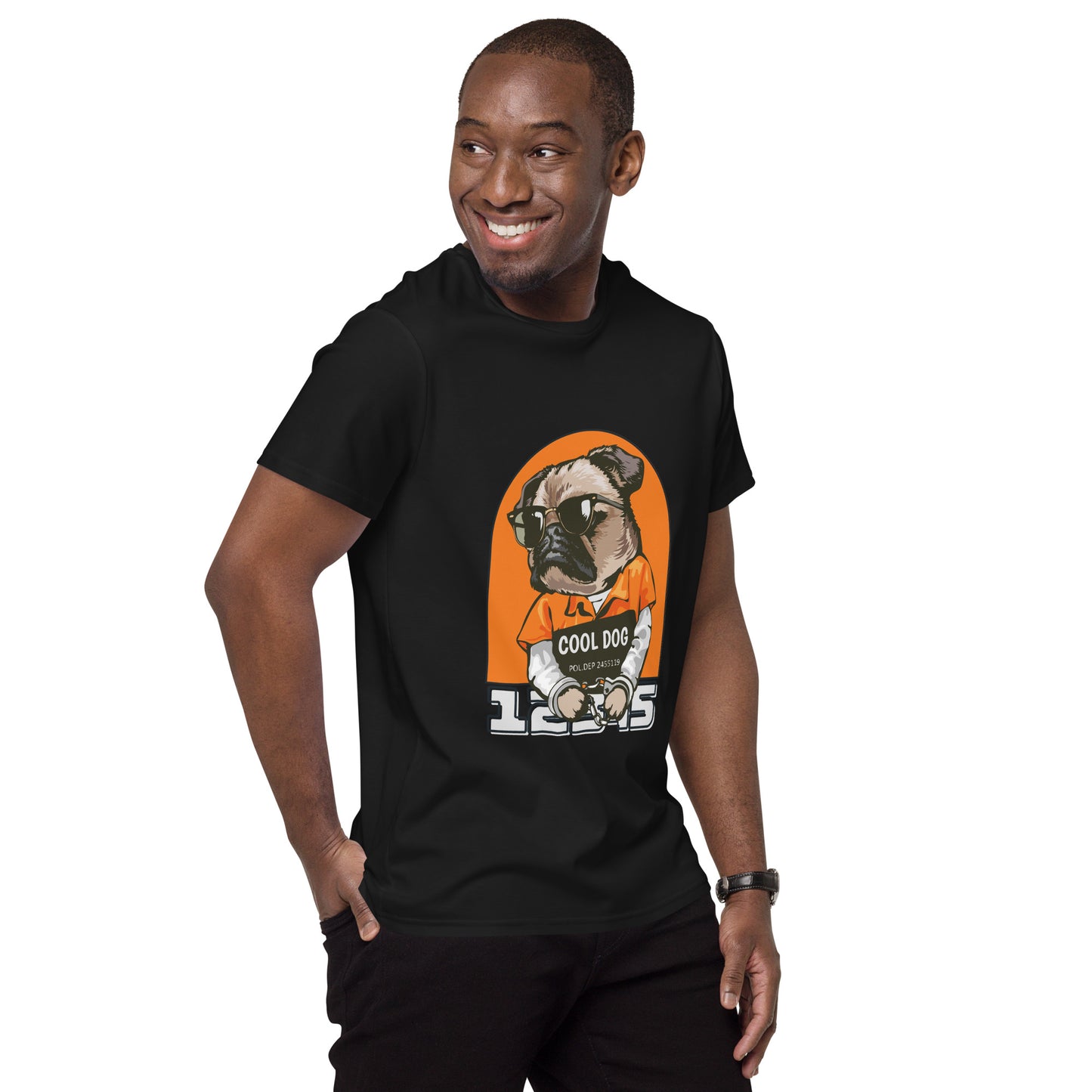 T-shirt  LOSPRAGUA Cool Dog Illustré Noir Orange