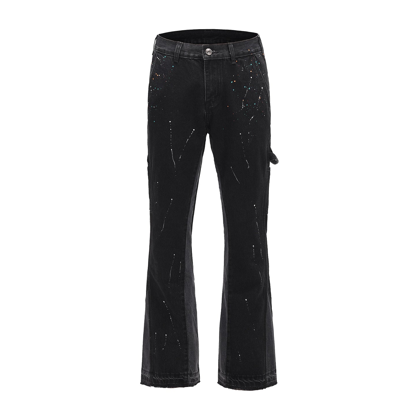 BLACK ICON streetwear urbain pantalon évasé noir jambe large jean Hip Hop éclaboussé encre pantalon Patchwork Slim Fit Denim