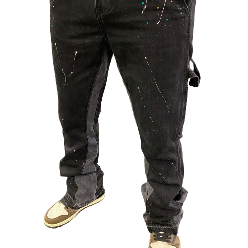 BLACK ICON streetwear urbain pantalon évasé noir jambe large jean Hip Hop éclaboussé encre pantalon Patchwork Slim Fit Denim