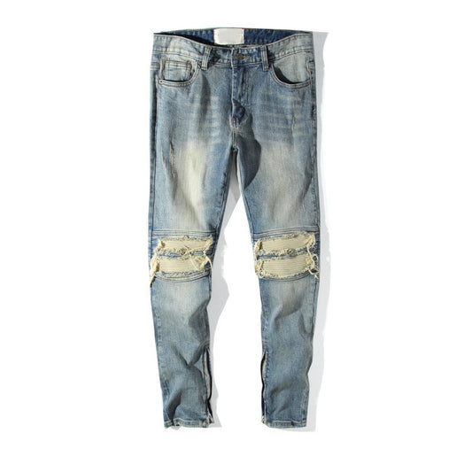 DARK ICON Plissé Genou Régulier Hip Hop Jeans Hommes Denim