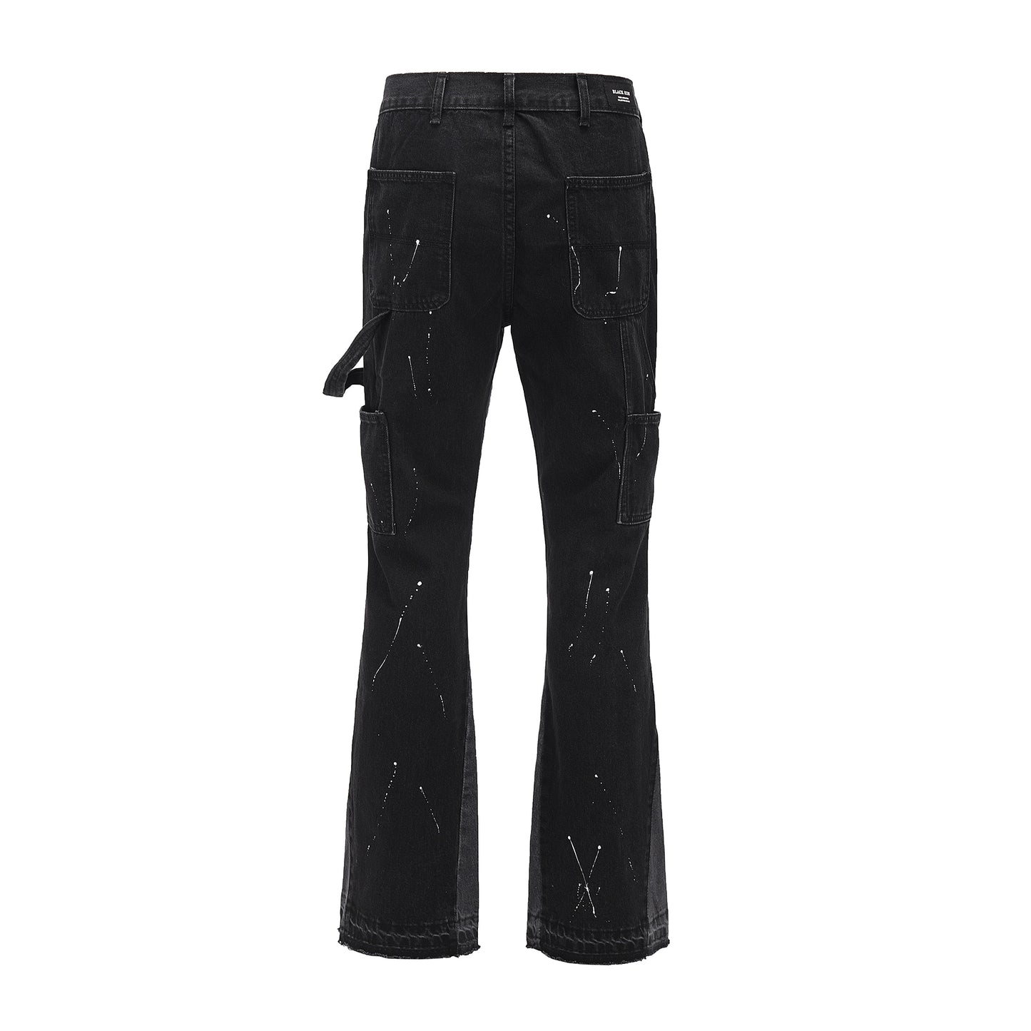 BLACK ICON streetwear urbain pantalon évasé noir jambe large jean Hip Hop éclaboussé encre pantalon Patchwork Slim Fit Denim