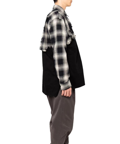 MIHARA YASUHIRO Irrégulier Splice Plaid Veste Homme Revers Noir Lâche Style Japon Chemise Manteau