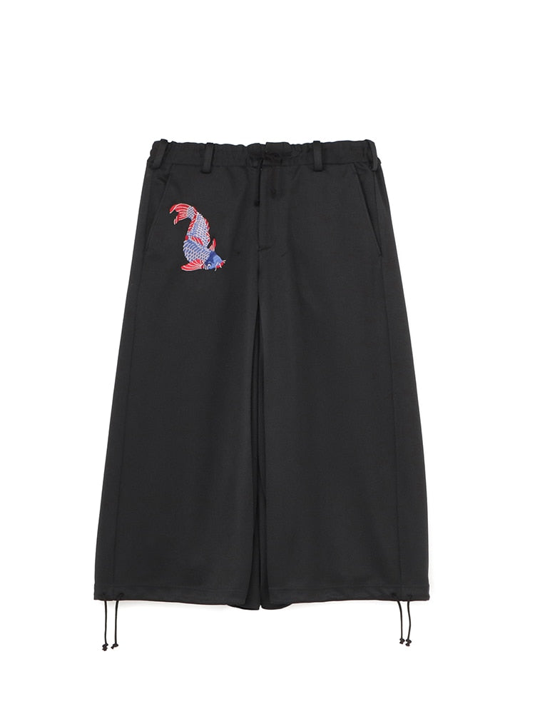 YOHJI YAMAMOTO carpe broderie pantalon surdimensionné jambe large unisexe ballon cordon